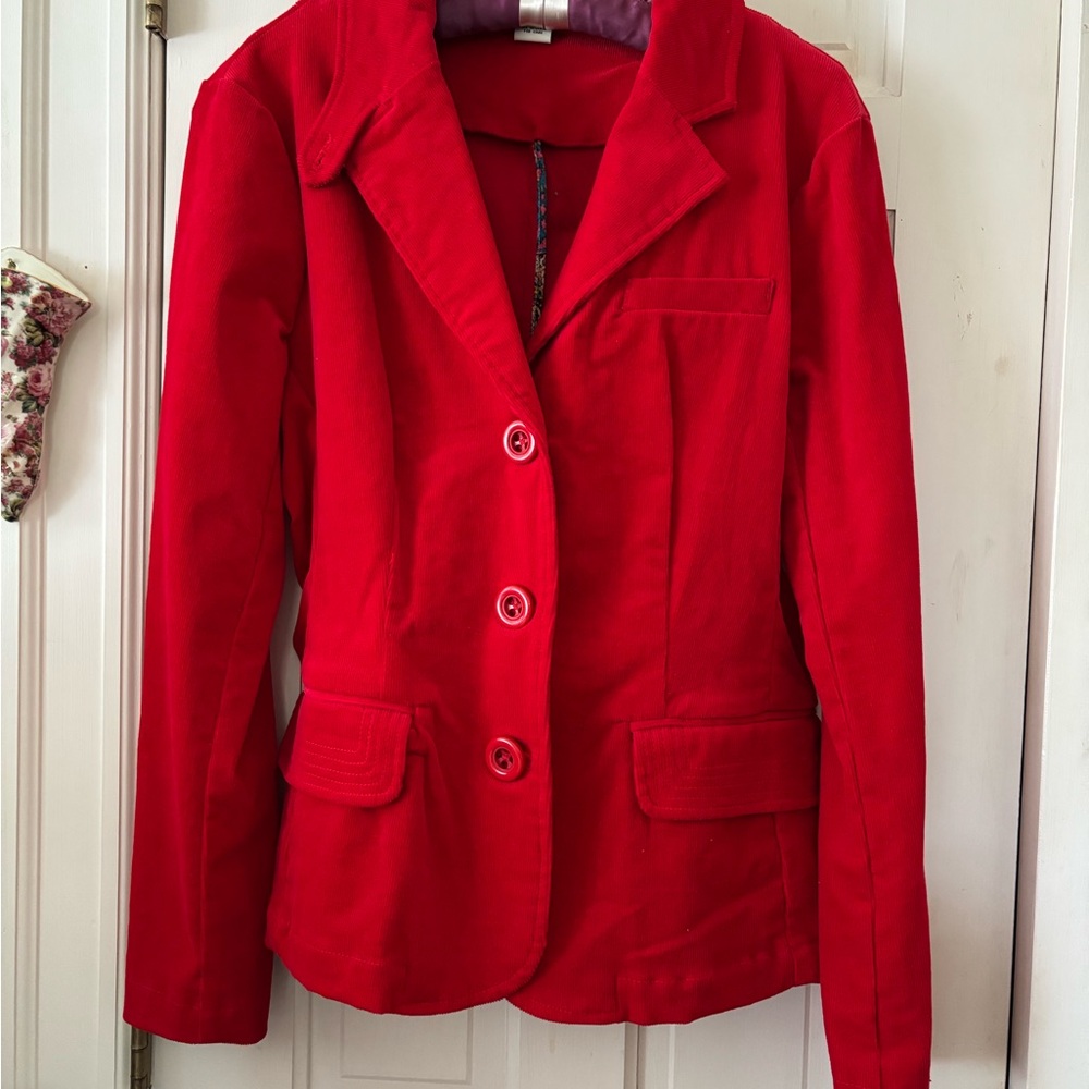 Bamboo Traders Vibrant Red Corduroy Blazer NWT